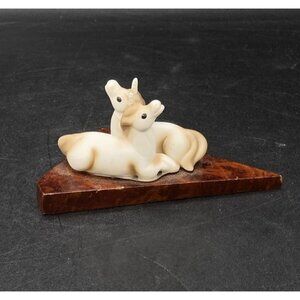 Josef Original Miniature White and Tan Unicorn Figurines On Base